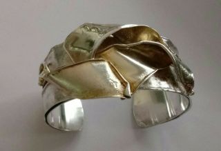 Sterling Silver Handcrafted Modernist Cuff Bracelet Signed By Avi Soffer