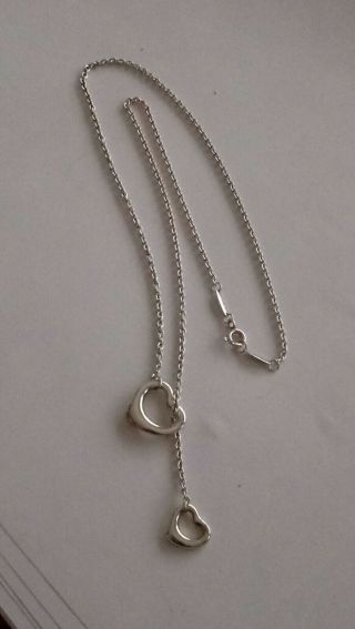Sterling Silver Tiffany & Co.  Elsa Peretti Hearts Lariat Necklace 19 " Adjustable