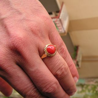 Ring Red Coral Yellow Silver Gold Vintage Italian Fine Cocktail S 8,  5