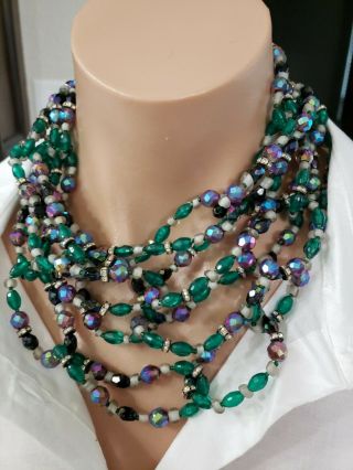 Rare Vintage Ornella Made In Italy Multi Strand Iridescent Beads Necklace 17 " L