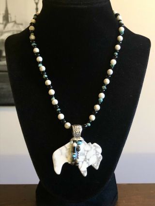 C Pollack Sterling Silver Turquoise Onyx White Buffalo Pendant Necklace 925 R 2