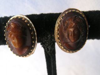 Vintage Whiting & Davis Co.  High Relief Cameo Clip Earrings