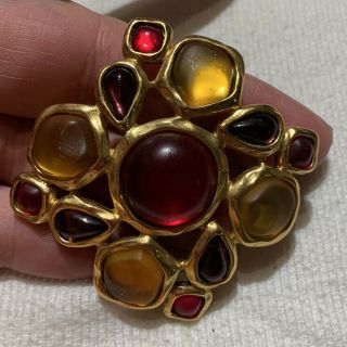 Vintage Monet Yellow,  Purple And Red,  Glass Cabochons