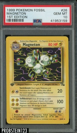 1999 Pokemon Fossil 1st Edition 26 Magneton Psa 10 Gem