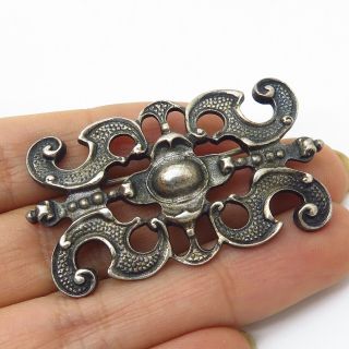 Vtg 925 Sterling Silver Granulated Swirl Design Openwork Pin Brooch
