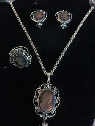 Vintage Whiting And Davis Pendant,  Necklace,  Clip Earrings,  Ring Set