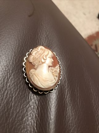 Vintage Jewellery 9ct Gold 375 Real Shell Cameo Duel Use Pendant Brooch Pin