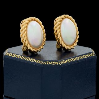 Vintage Designer Yellow Gold Plated Christian Dior Faux Pearl Costume Earrings