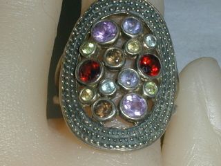 Vintage Arya Bold Sterling All Gemstone Ring - Size 7 1/2