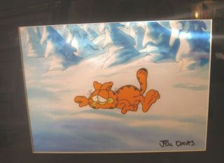 Garfield In Snow - Production Cel Opc Signed Jim Davis
