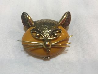 Rare Vtg Pauline Rader Marbled Simulated Bakelite Lucite Cat Figural Pin Brooch