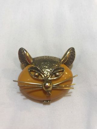 Rare Vtg PAULINE RADER Marbled Simulated Bakelite Lucite Cat Figural Pin Brooch 2