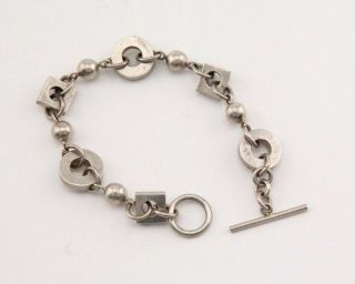 Vintage Handmade Heavy Solid Sterling Silver Geometric Links Bracelet