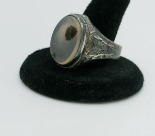 Old Unique Antique Sterling Silver 925 Moss Agate Ring Size 14