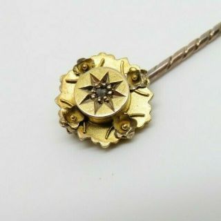 Antique Victorian 15ct Gold Diamond Stick / Tie / Lapel Pin Diamond Star Set