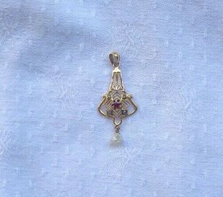 Vintage 14k Yellow Gold Filigree Pendant With Fresh Water Pearl Drop