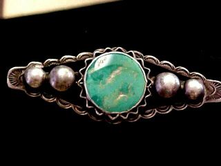 Pawn Navajo 1930 " S Hand Wrought Sterling Silver Large Natural Turquoise Pin -