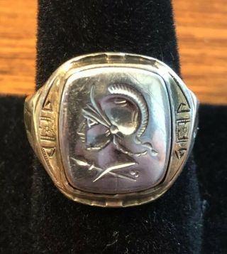 Antique Art Deco 925 Sterling Silver 10k Gold Top Roman Soldier Intaglio Ring