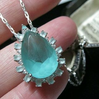 Sterling Silver Real Aqua Chalcedony Topaz Gem Stone Pendant Necklace