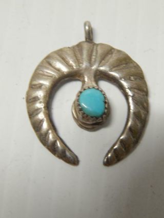 Vintage Navajo Indian Sterling Silver Turquoise Naja Pendant - Hand Wrought