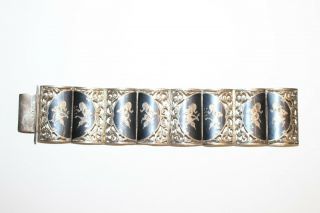 Rare Vintage Estate Siam Sterling 1 1/2 " X 7 " Wide Panel Niello Dancer Bracelet