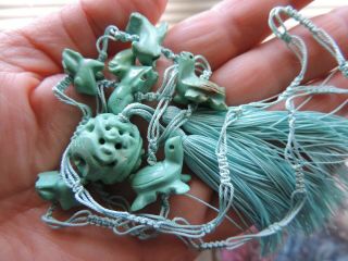 Vintage Chinese Export Carved Turquoise Fetish Animal Silk Necklace