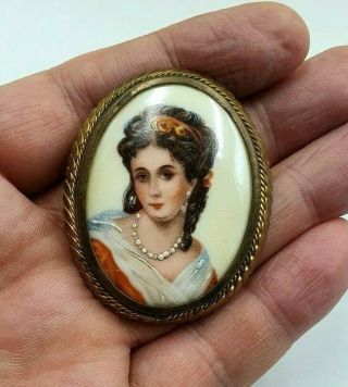 Vintage Hand Painted Limoges Porcelain Cameo Pin Brooch