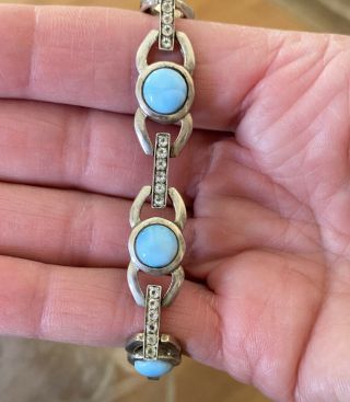Vintage Sterling Silver Light Blue Cabochon Link Bracelet