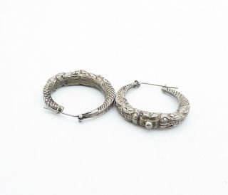 925 Sterling Silver - Vintage Sculpted Floral Pattern Hoop Earrings - E8971 3