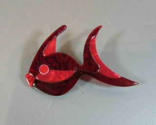 Vintage Lea Stein Red Fish Exotic Brooch Layered Rare 70 