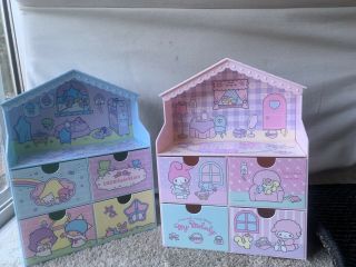 Pair: Sanrio Little Twin Stars House Style Plastic Storage Chest With 4 Drawers