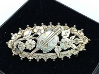 Antique Victorian Aesthetic Movement Sterling Silver Floral Brooch B 