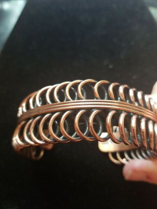 Vintage Signed Renoir Solid Copper Cuff Double Coil Bracelet