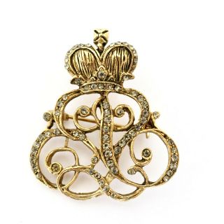 Pauline Rader Queen Crown Pin Brooch Rhinestones Clear Chanel Set Gold Vintage
