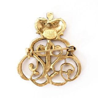 Pauline Rader Queen Crown Pin Brooch Rhinestones Clear Chanel Set Gold Vintage 2