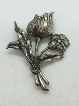 Vintage Danecraft Sterling Silver Flower Brooch Pin Large 2 - 3/4”x2” 23 Grams