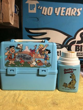 Vintage 1980 The Flinstones / Scooby Doo Hanna Barbera Plastic Lunch Box