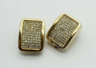 Vintage Christian Dior Signed Clip On Earrings Gold Plated Crystal Stones
