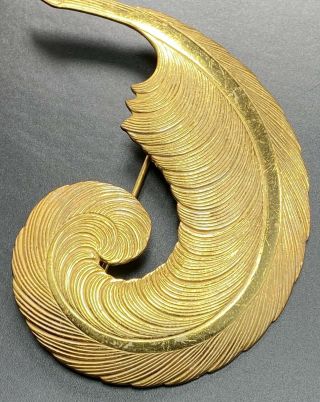 Miriam Haskell Signed Vintage Brooch Pin 2.  5” Gold Tone Feather Lot1