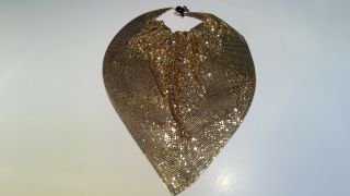 Vintage Whiting Davis Necklace Gold Metal Mesh Bib Scarf Necklace