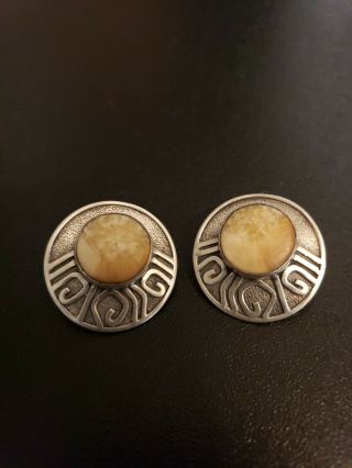 Vintage Zealandia Sterling Silver Fossilized Pierced Earrings