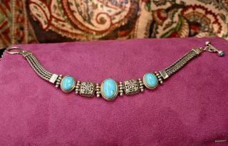 Vintage 925 Sterling Silver Turquoise Cabochon Bracelet 8.  25 "