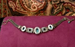 Vintage 925 sterling silver turquoise cabochon bracelet 8.  25 