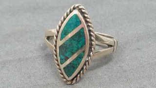 Vintage Sterling Silver Navajo Turquoise band Ring size 8 2