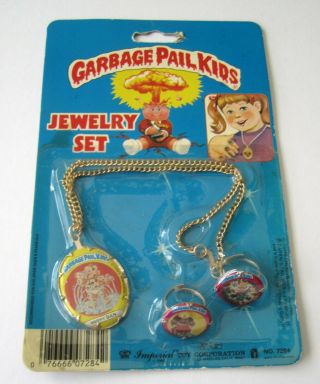 Garbage Pail Kids 1985 Imperial Toy Jewelry Set Ring Necklace Drippy Dan