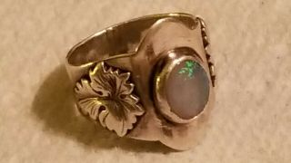 Vintage Arts And Crafts Sterling Silver Fire Opal Ring Sz 11