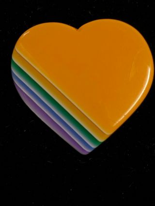 Vintage Lea Stein Paris Signed Multi - Colored Plastic Heart Pin - 1 "