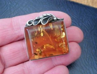 Vintage Jewellery Art Nouveau Style Silver Amber Brooch Pin