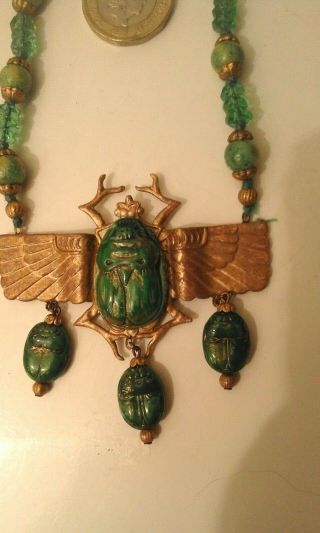 Egyptian Revival Winged Scarab Necklace