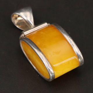 Vtg Sterling Silver - Butterscotch Amber Stone Caged Pendant - 6.  5g